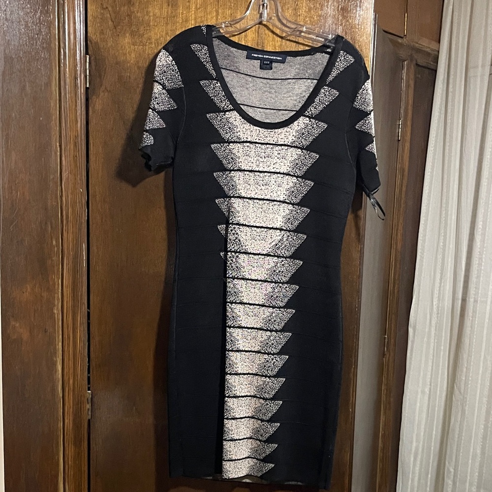 French Connection Black and Silver Mini Dress
